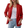 thumbnail image 2 of thefmos Women's Fall Winter Spring 3/4 Sleeve Blazer Open Front Casual Work Jacket Solid Collared Business Tops Lightweight Office Outerwear, Wine 2XL, 2 of 8