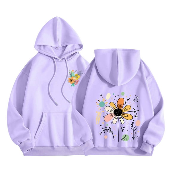 Enjoytime Womens Tops Floral Printed Long Sleeve Hoodie Pullover Blouses Fall Loose Fashion Clothing Sweatshirts with Pocket