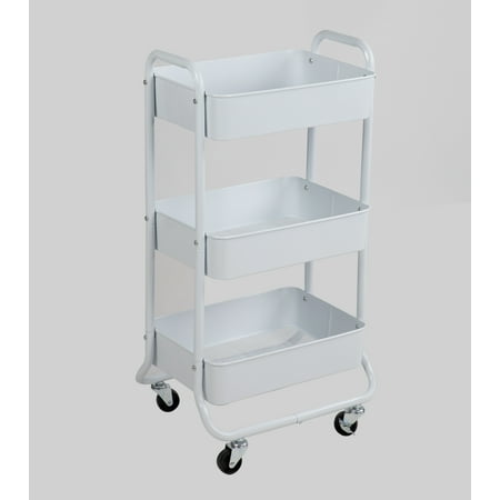 Mainstays 3 Tier Metal Utiltiy Cart Arctic White, Easy Rolling, Powder Coating, Metal Structure