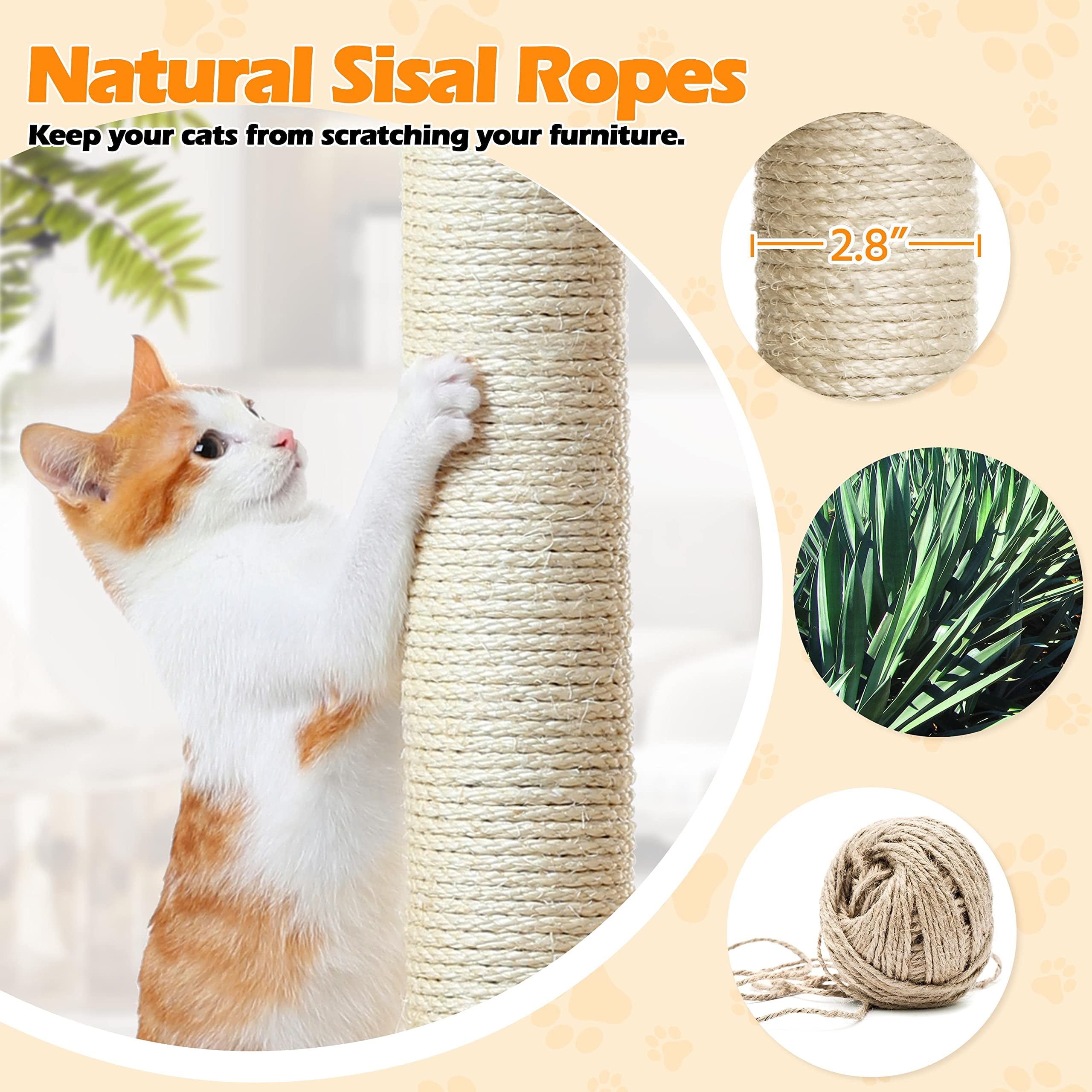 Cat Tree 57in Multi Level Cat Tower with Plush Condo, Scratching Post, Basket, Padded Perch, Extended Platform for Climbing Jumping Play