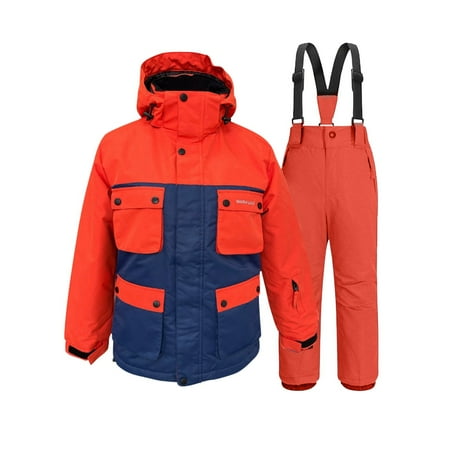 

Xijirk Childrens Winter Ski Jacket and Pants Set Hooded Bib Set Windproof Warm Ski Suit Size 160