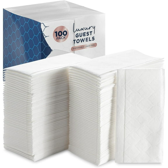100 Pack Disposable Guest Towels, Luxury Linen-Feel Paper Napkins, White