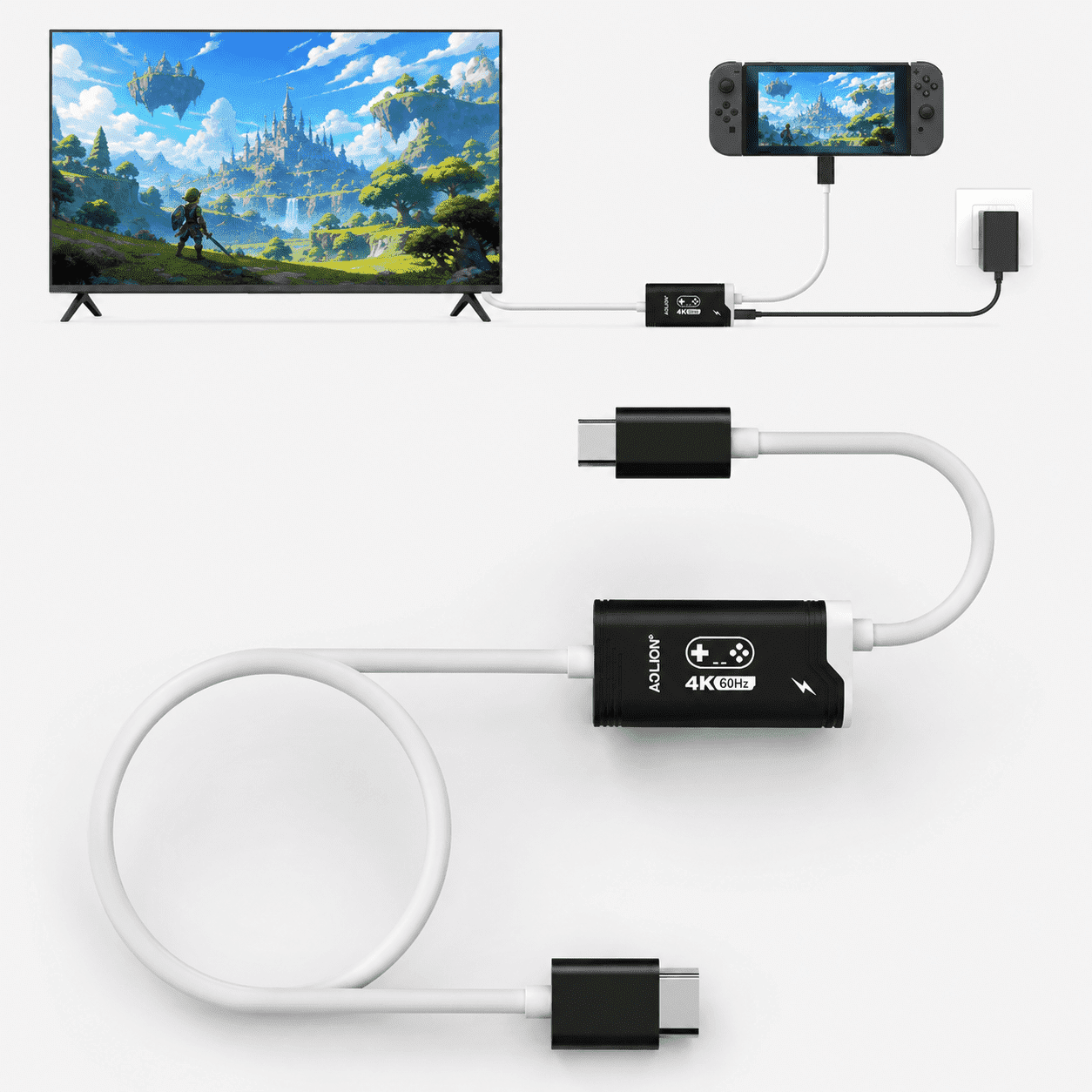 Switch 2 Dock, Switch 2 TV Adapter - 4K@60Hz Play While 100W PD Charging, USB C to HDMI Adapter for Nintendo Switch Dock, 6.6ft Portable Travel TV Cable for NintendoSwitch 2/1/Steam Deck/OLED,Black