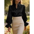 thumbnail image 4 of Deago Women's Satin Silk Blouses Puff Lantern Long Sleeve Shirts Button Down Collared Dressy Work Business Casual Tops Fall Clothes (Black, 2XL), 4 of 9