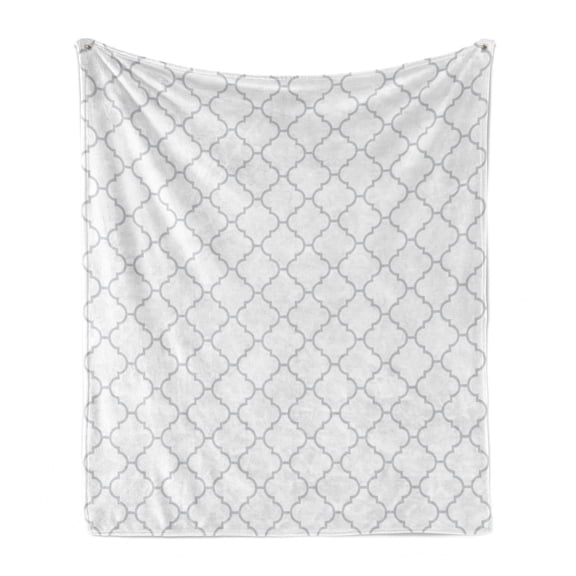 Grey Soft Flannel Fleece Throw Blanket, Simple Monochrome Patterns Geometric Linked Forms on Plain Background Modern, Cozy Plush for Indoor and Outdoor Use, 50" x 60", White Grey, by Ambesonne