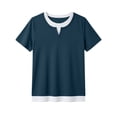 thumbnail image 5 of ZHYou 2 in 1 Layered Short Sleeve T Shirts for Women Casual Loose Fit Crew Neck Color Block Summer Tops Navy S, 5 of 6
