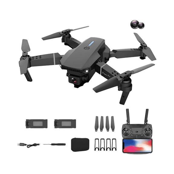 Drone  Control Remoto Con Par Cámara 4k Quadcopter + 2 baterías, Negro