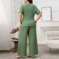 thumbnail image 4 of Hrsba Solid Color Plus Size 2 Piece Set for Women Crew Neck Short Sleeve Top and Wide Leg Ankle Length Pants Summer Outfits, 4 of 4