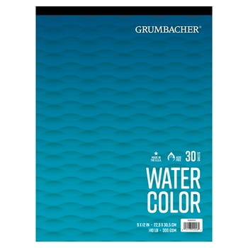 Grumbacher Watercolor Pad 9" x 12" 140lb./300GSM, 30 Paper Sheets, Cold Press, Tape Bound