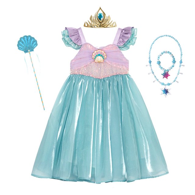 Verano Pequeña Sirena Vestido Niña Ariel Princesa Niño Halloween Disfraz Niños Carnaval Fiesta De Cumpleaños Conjuntos