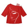 thumbnail image 4 of T Shirts for Women Off Shoulder Crew Neck Short Sleeve Loose Fit Stylish Print Breathable Tops for Everyday Wear Women's Graphic Tees RD2 L, 4 of 4