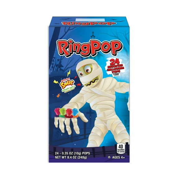 Halloween Ring Pop, Assorted Flavor Lollipops, Display Tray, 8.4 oz, 24 Count Box