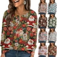thumbnail image 5 of Women's Casual Loose Fit Christmas Print V-Neck Top T-Shirt, Holiday Graphic Tee, Comfortable Everyday Blouse for Fall Winter,Watermelon Red,S, 5 of 6
