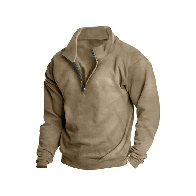 Fashnice Chandails pour Hommes en Molleton Duveteux, Chandail à Col Rond, Haut de Sport Athlétique, Camel, S