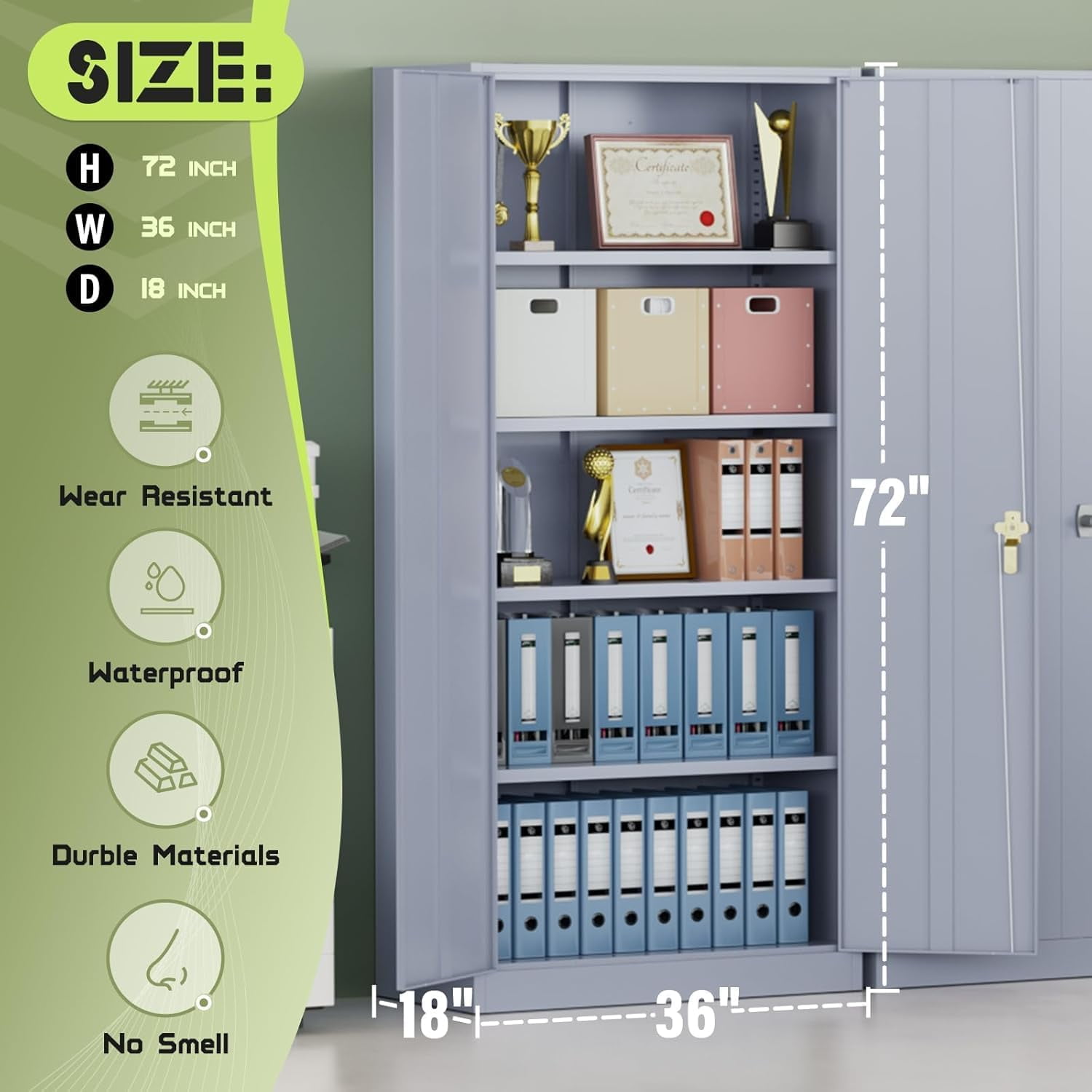SOLAURA Metal Storage Garage Cabinets with Locking Doors and Adjustable Shelves, 72 inch Tall Steel Storage Cabinet for Office, Home (Cement Grey)