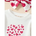 thumbnail image 4 of Aunavey 3Pcs My First Valentines Day Baby Girls Outfit Long Sleeve Romper Heart Bell Bottoms Headband, 4 of 8