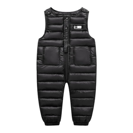 BLTIBY Baby Toddler Boys Girls Snow Bib Overalls Fall Winter Warm Pants Thicken Skiing Bibs Sleeveless Puffer One Piece with Pockets Black 4-5Years
