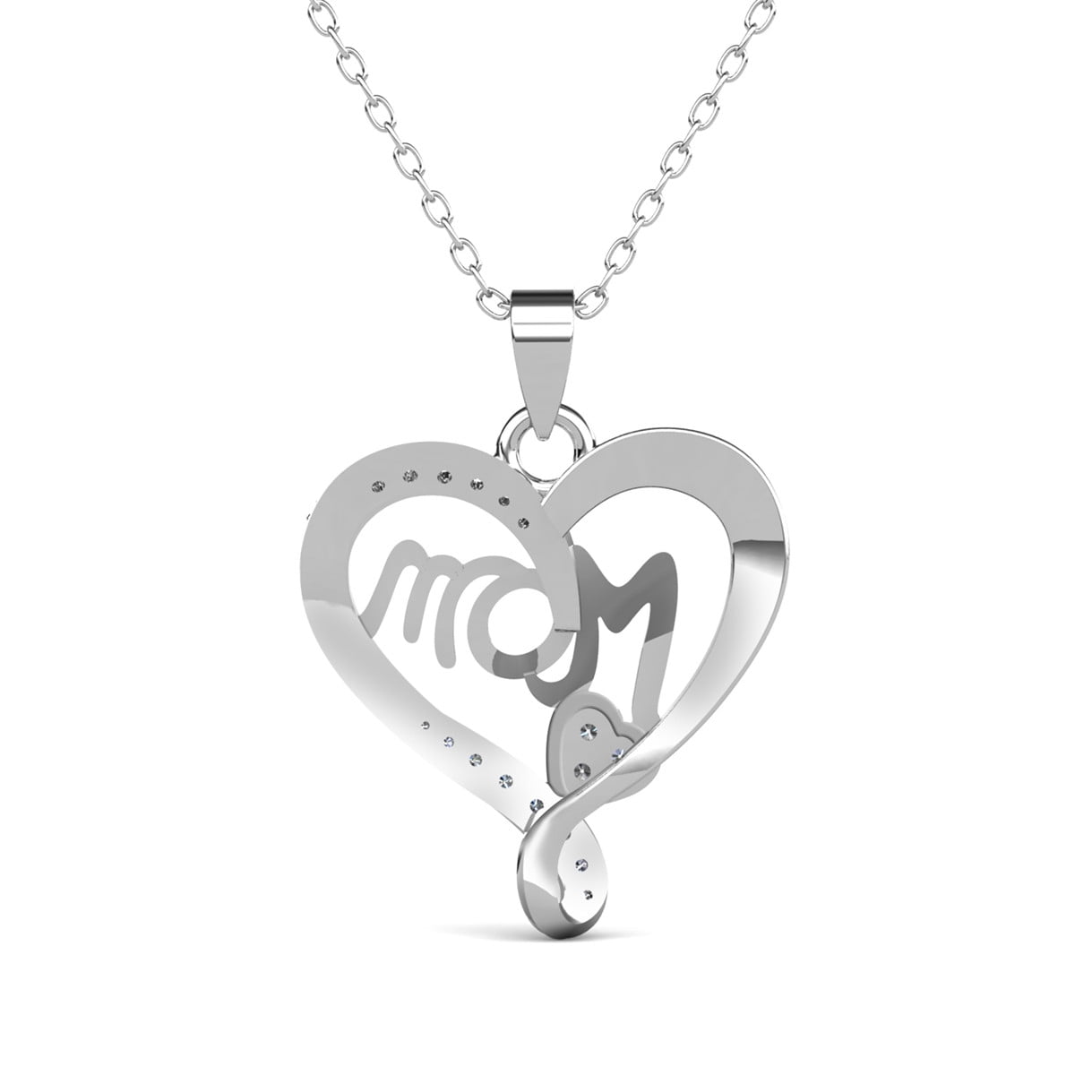 Cate & Chloe Karina 18k Whtie Gold Plated Mom Heart Necklace with Simulated Diamonds for Women