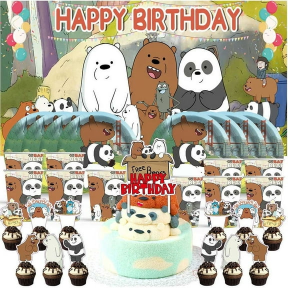 We Bare Bears Birthday Cups Party Supplies Decor Backdrop Paper Plates Fans Decorations Banner