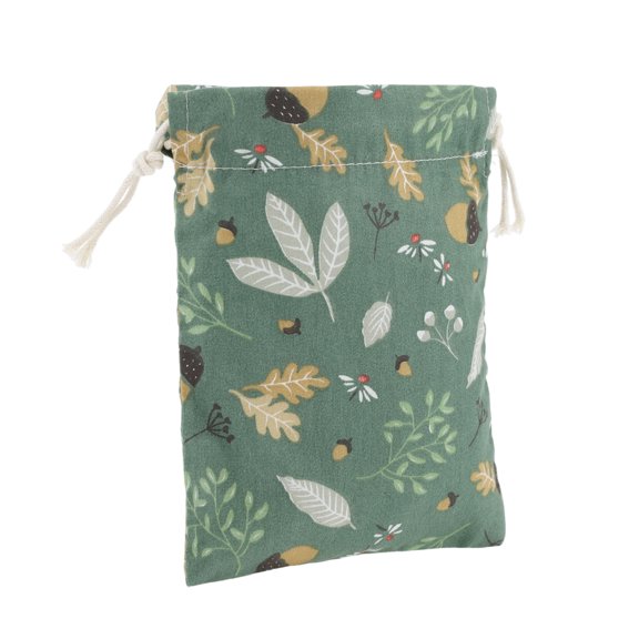 1 Pc Women Durable Drawstring Leaves Cosmetic Bag for Business Travel Green Cotton