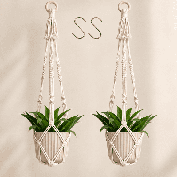 KYNARI Macrame Plant Hanger Indoor with Hooks, Boho Hanging Planter Window Wall Decor, Set of 2