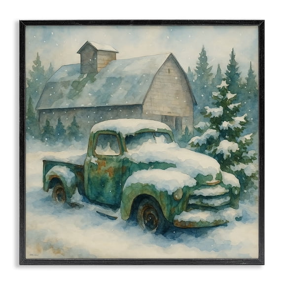 Stupell Industries Nostalgic Winter Farm Truck Black Framed Giclee Art, design by Antony Smith