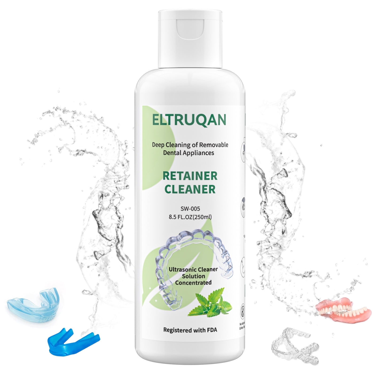 Eltruqan Ultrasonic Retainer Cleaner Solution, Deep Clean for Retainer, Invisible Aligners, Mouthguards, Odor, Stain & Discoloration Remover 8.5oz