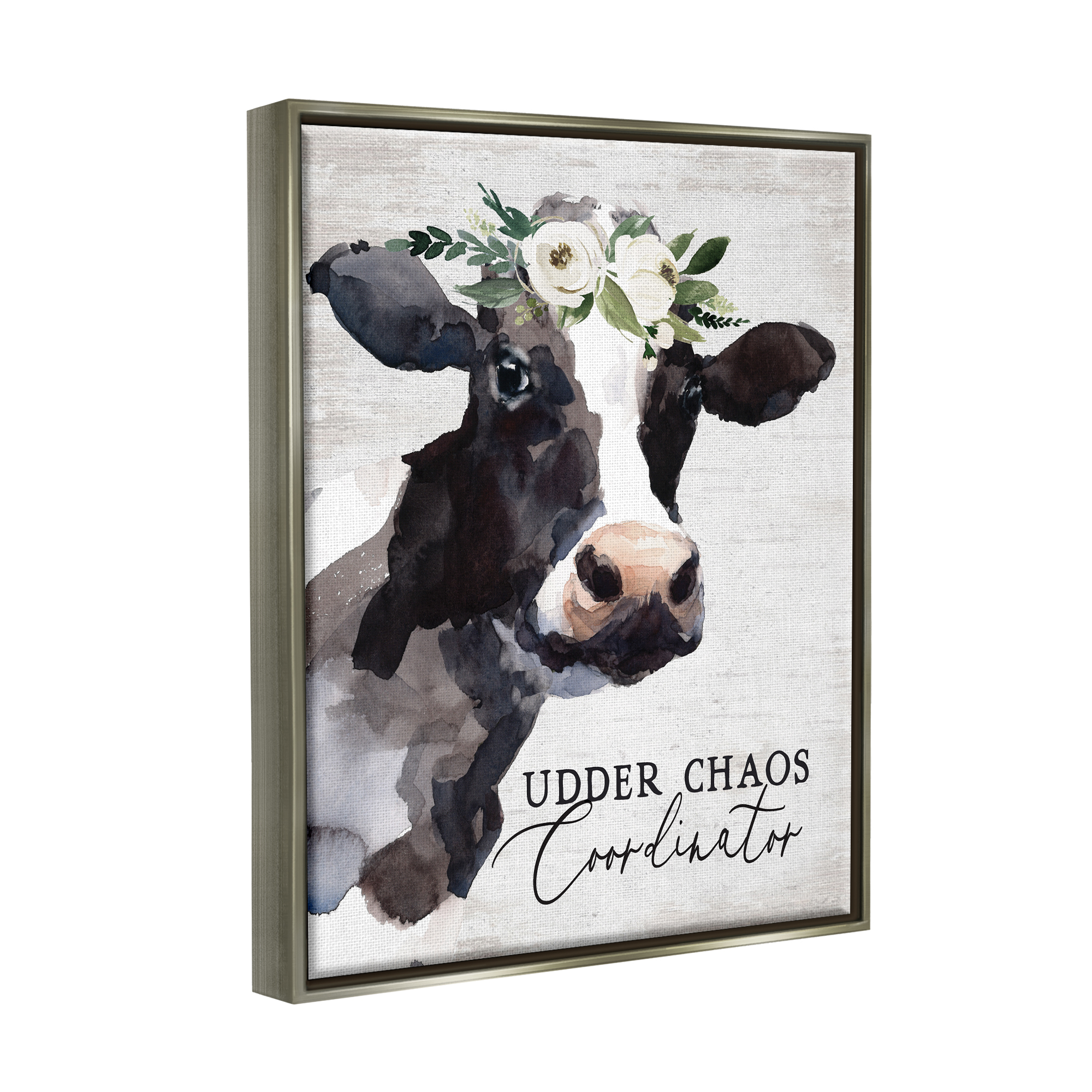 Stupell Industries Udder Chaos Coordinator Phrase Animals & Insects Painting Gray Floater Framed Art Print Wall Art, 25 x 31