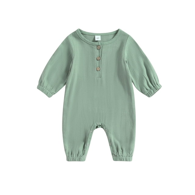 xiaxaixu Toddler Baby Rompers Solid Color Button Long Sleeve Cute Jumpsuit for Newborn Infant Fall Clothes