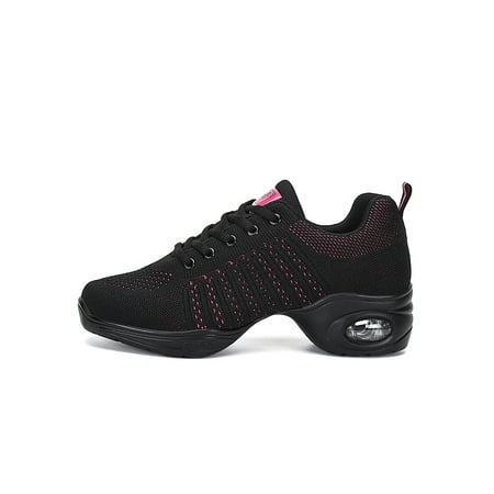 

Eloshman Womens Casual Platform Dance Shoes Walking Breathable Lace Up Dancing Sneakers Black Rose Red 5