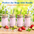 thumbnail image 3 of 16 Oz Patterned Glass Mason Jar Cups with Handles and Lids, Set of 4, 3 of 8