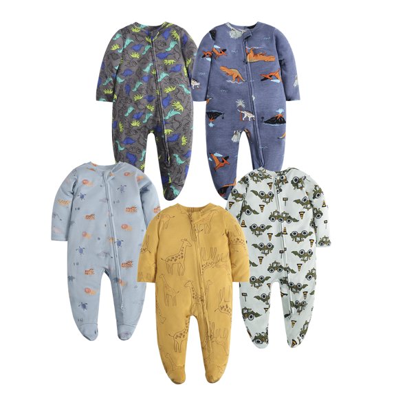 Beilxfa 0-12M Baby Boys Cotton Long Sleeve Footed Jumpsuit Rompers Newborn Infant Zipper One-piece Spring Fall Outfits,1PCS