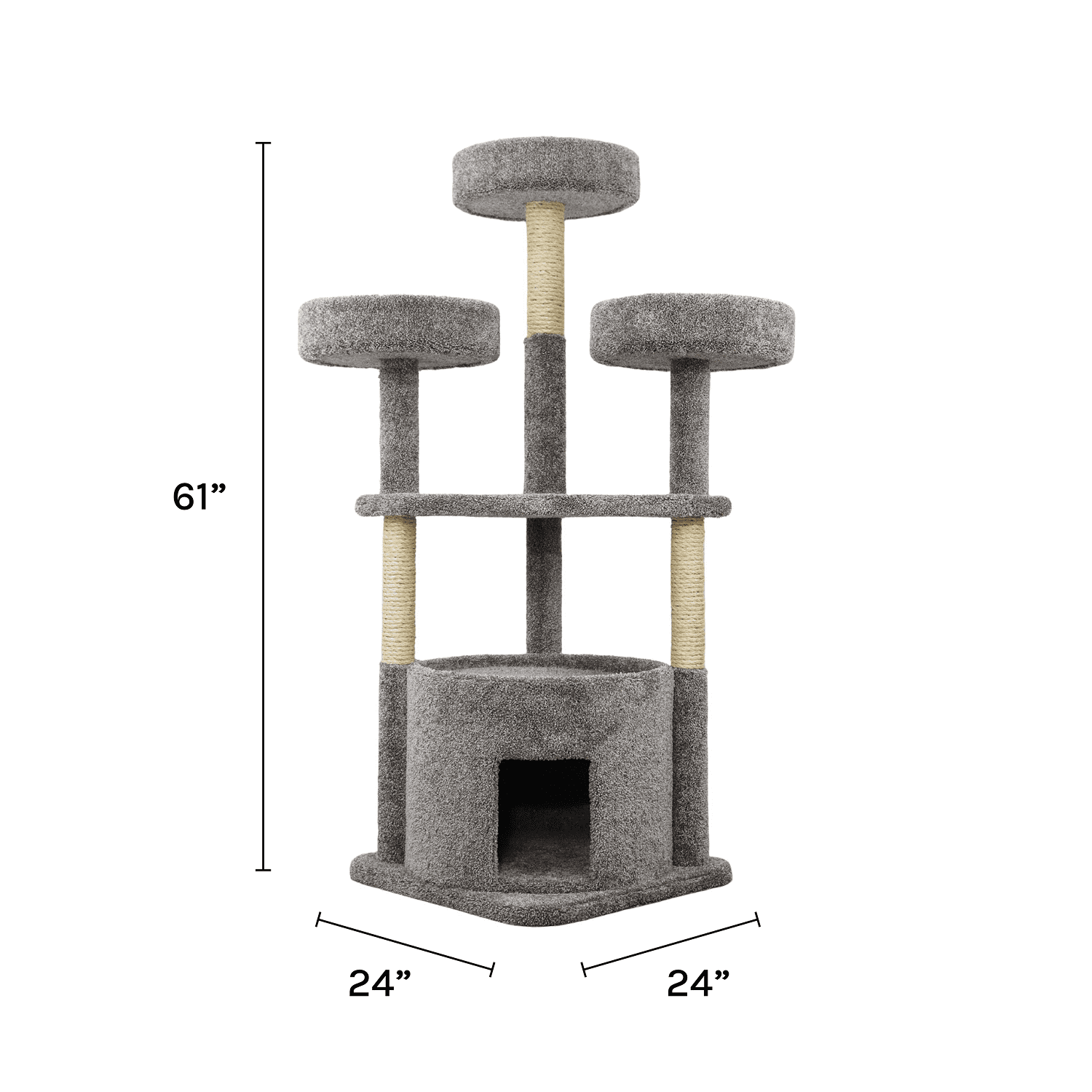 Kitty City 61-inch Multi-Level Upholstered Cat Tree with Scratching Posts, House & Perches