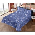 thumbnail image 4 of Ambesonne Romantic Fitted & Flat Sheet with Shams 4 Pcs Set, Feathers Cursive Scripts, Queen, Dark Ceil Blue Pale Mauve, 4 of 5