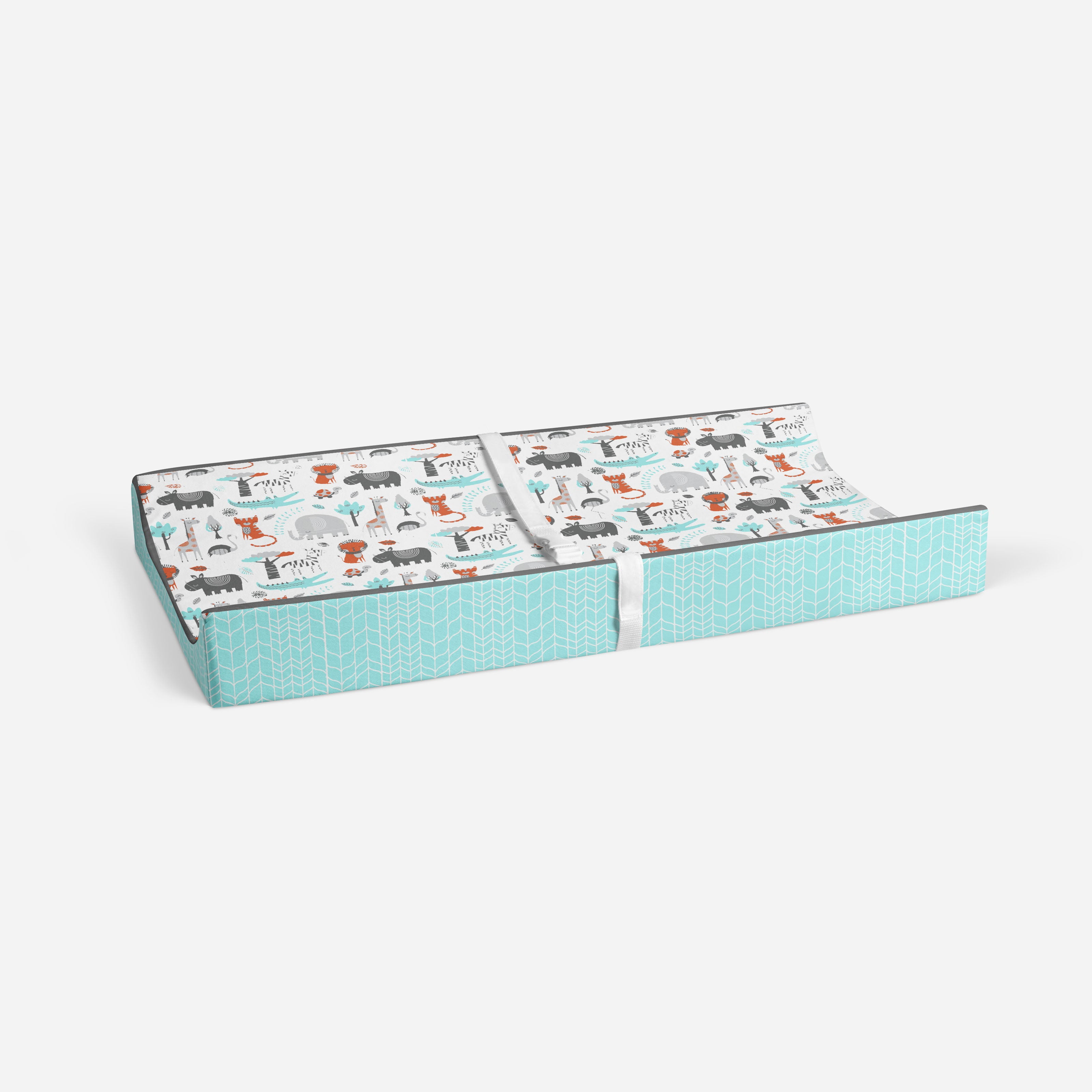Bacati - Safari Jungle Animals Aqua/Orange/Grey Quilted Changing Pad Cover