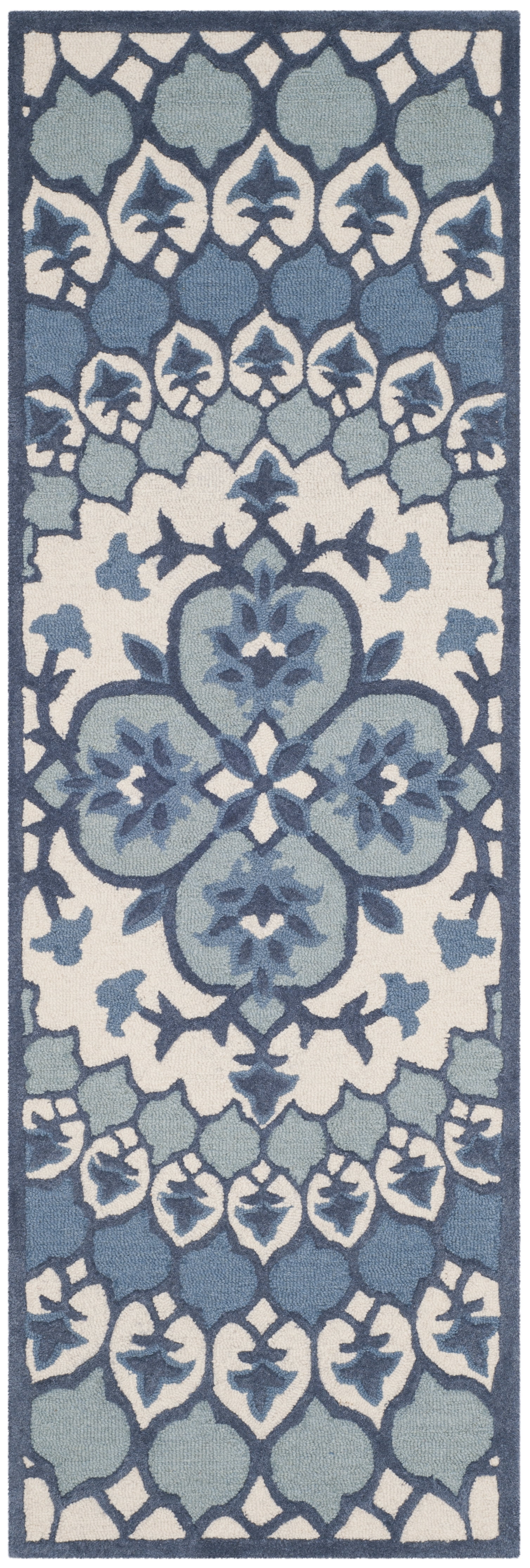 SAFAVIEH Bellagio Zoja Floral Wool Runner Rug, Ivory/Blue, 2'3" x 7'