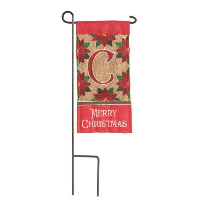 Magnolia Gardens M040003 4 x 8.5 in. Double Applique Merry Christmas Monogram C Burlap Mini Garden Flag