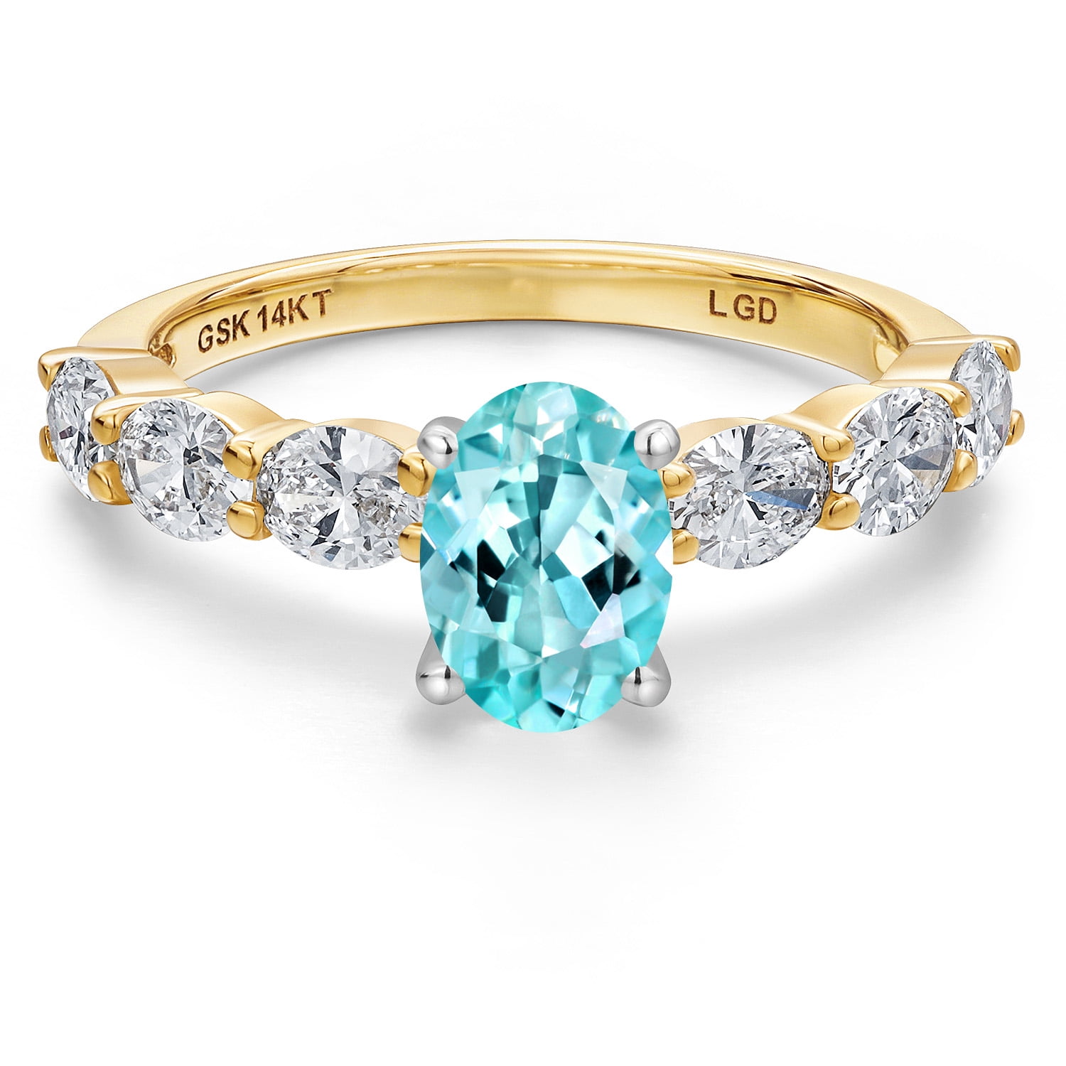 Gem Stone King 14K Two Tone Gold Blue Apatite and Lab Grown Diamond Engagement Ring for Women | 1.72 Cttw | Oval 7X5MM | Gemstone Birthstone | Size 8