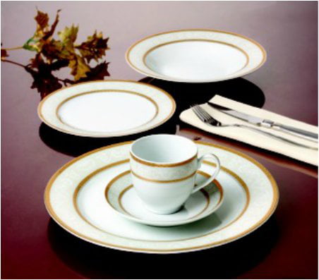 24K Gold Premium Bone China Royalty Porcelain 20-pc "Ruby Rose" Dinnerware Set 