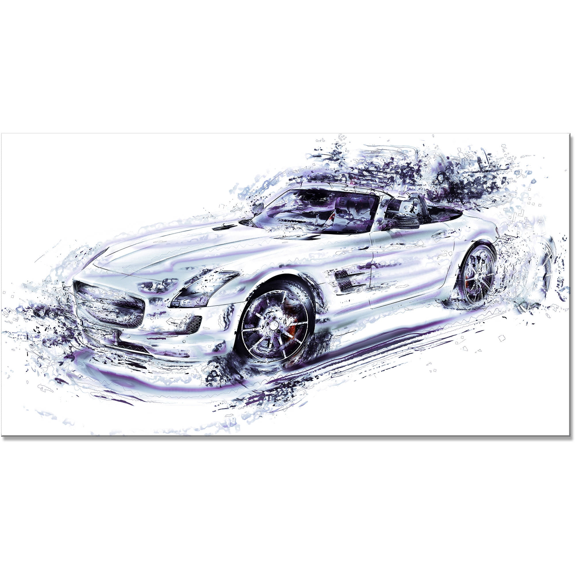 DESIGN ART White Convertible Car Small Gallery Wrapped Canvas