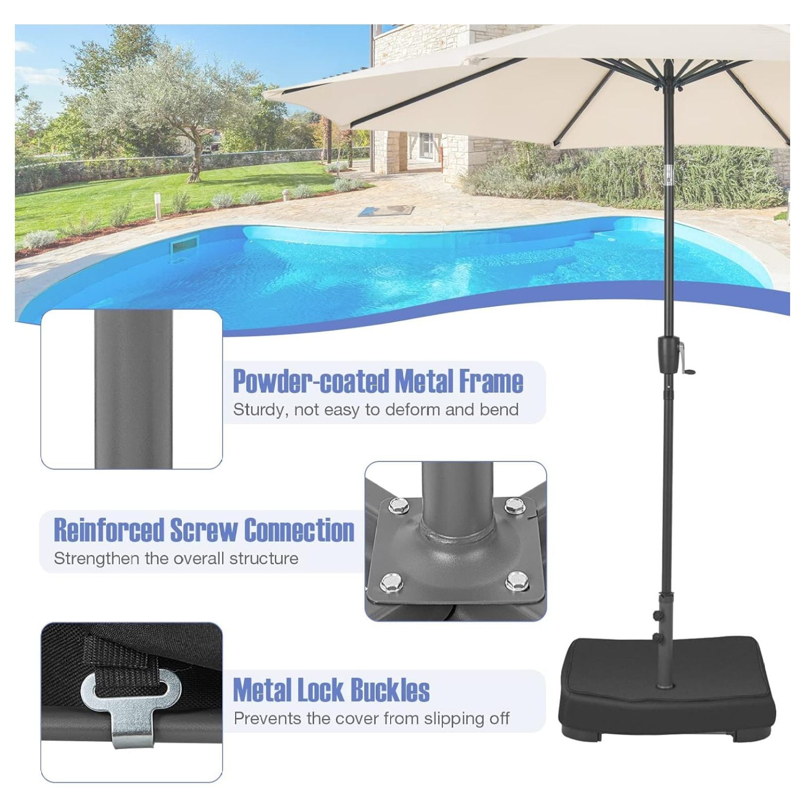 Gexandy Moccha Umbrella Base Stand, Heavy Duty Sand Filled Patio Umbrella Holder Base Stand with Sandbags, 220 lbs Umbrella Stand for Market Umbrella, Double-Sided Umbrella, Patio Umbrella Stand