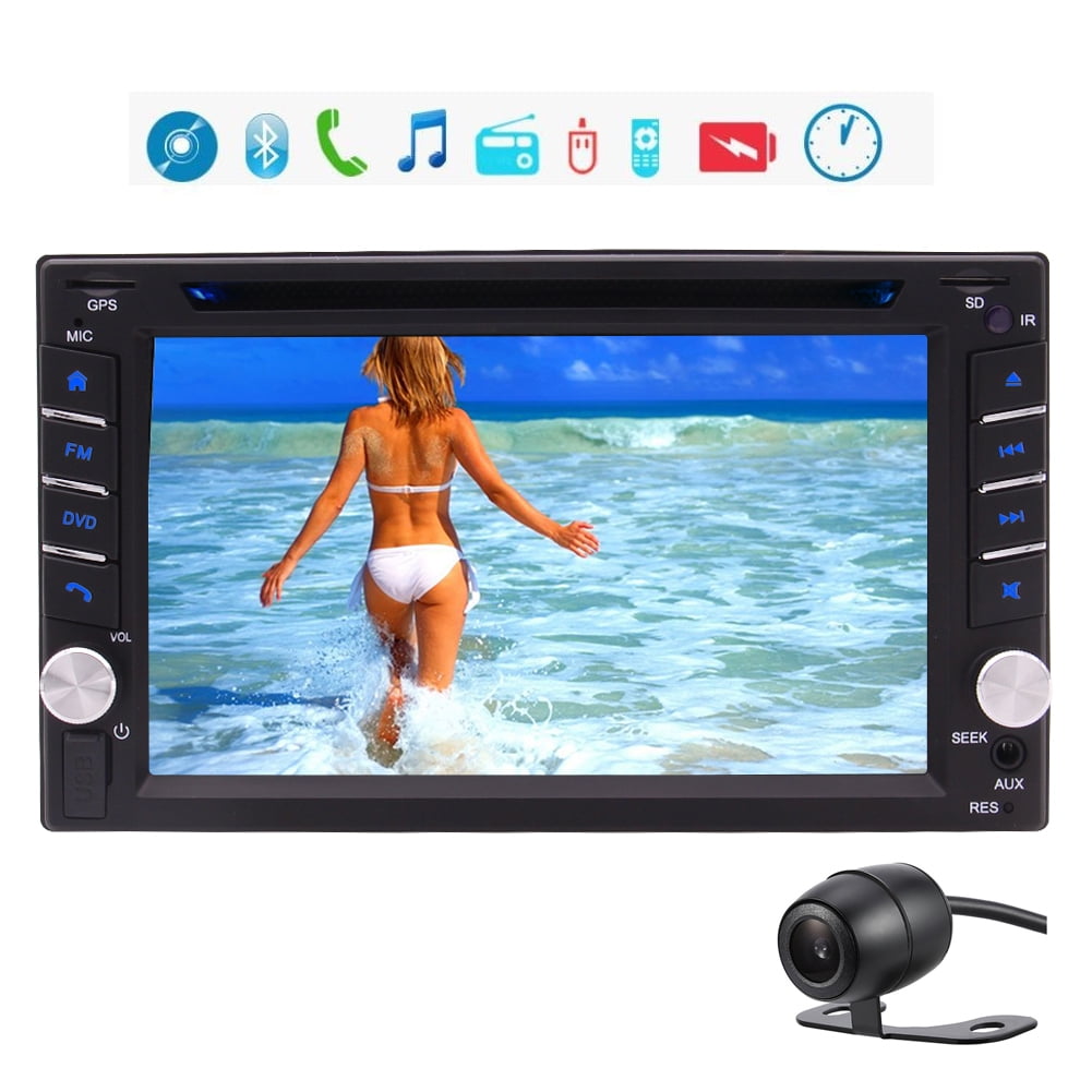 Double Car Stereo Receiver 2 Din in Dash GPS Navigation Head Unit DVD/CD/AM/FM Bluetooth Car Radio USB/Micro SD Card Slot 6.2" Capacitive Touchscreen + Free Rearview Camera and Map Card
