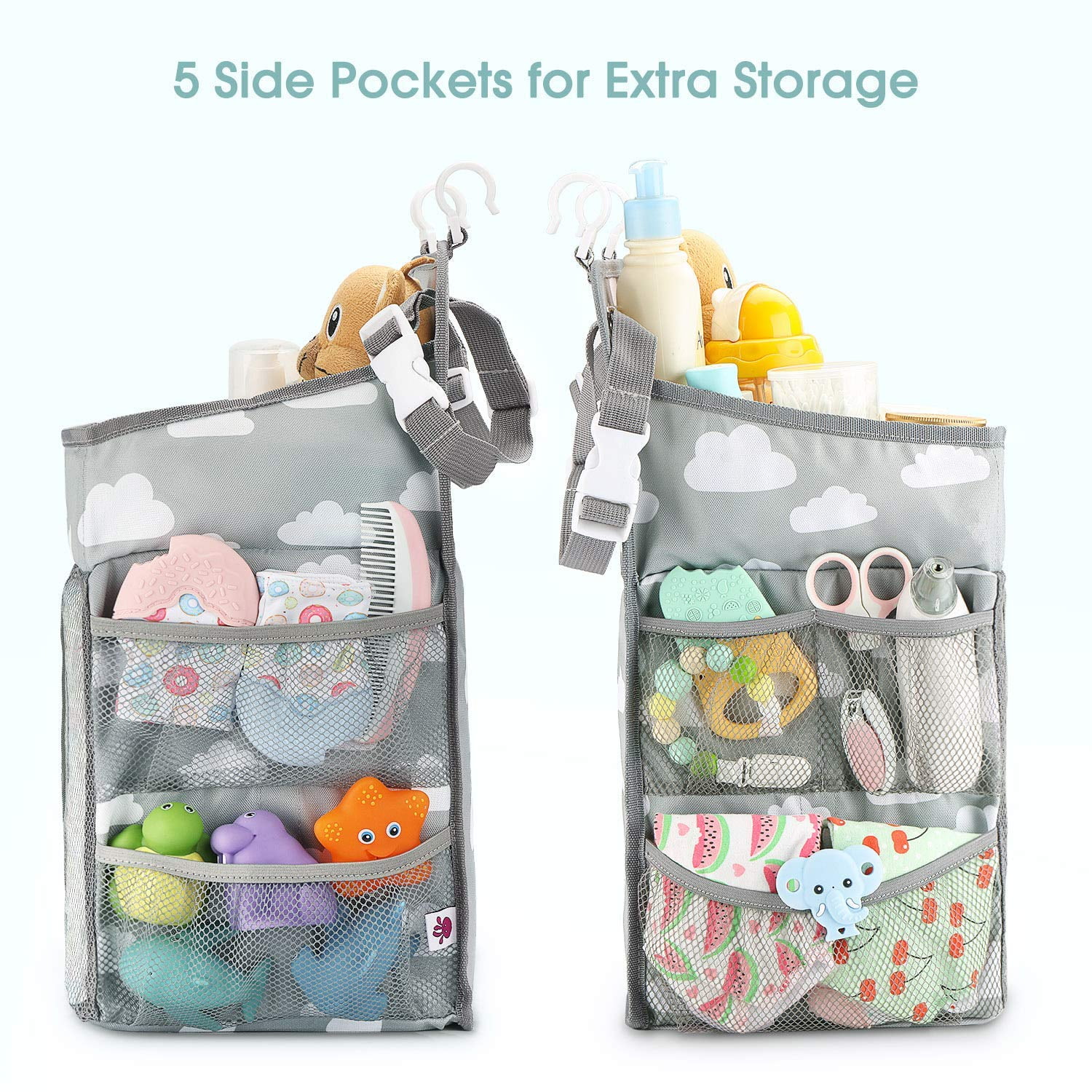 Hanging Diaper Caddy Organizer, Baby Diaper Organizer Storage Bag for Changing Table, Cot, Playard and Wall, (Gray Cloud)