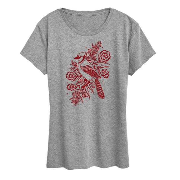 Instant Message - Blue Jay And Flowers - Women's Short Sleeve Graphic T-Shirt