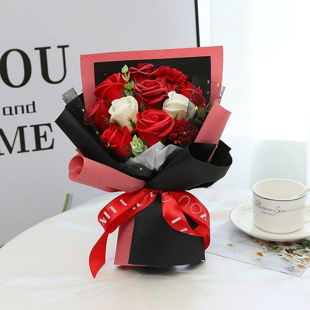 Regalo del día de la mujer, regalo de cumpleaños para una amiga, ramo de rosas de jabón con simulación de clavel creativo