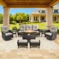 thumbnail image 3 of Bellefurn 8 Pieces Outdoor Patio Furniture Set with Fire Pit Table and Swivel Rocker Chairs,Rattan Outdoor Conversation Set with for Porch Deck Backyard Poolside, 3 of 11