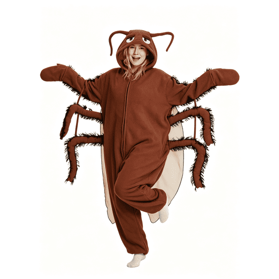 Halloween Pajamas Adult Novelty Cockroach Funny Zip Up Fleece Onesie One-Piece Casual Loose Built‑In Mittens Pajamas Adult for Party M