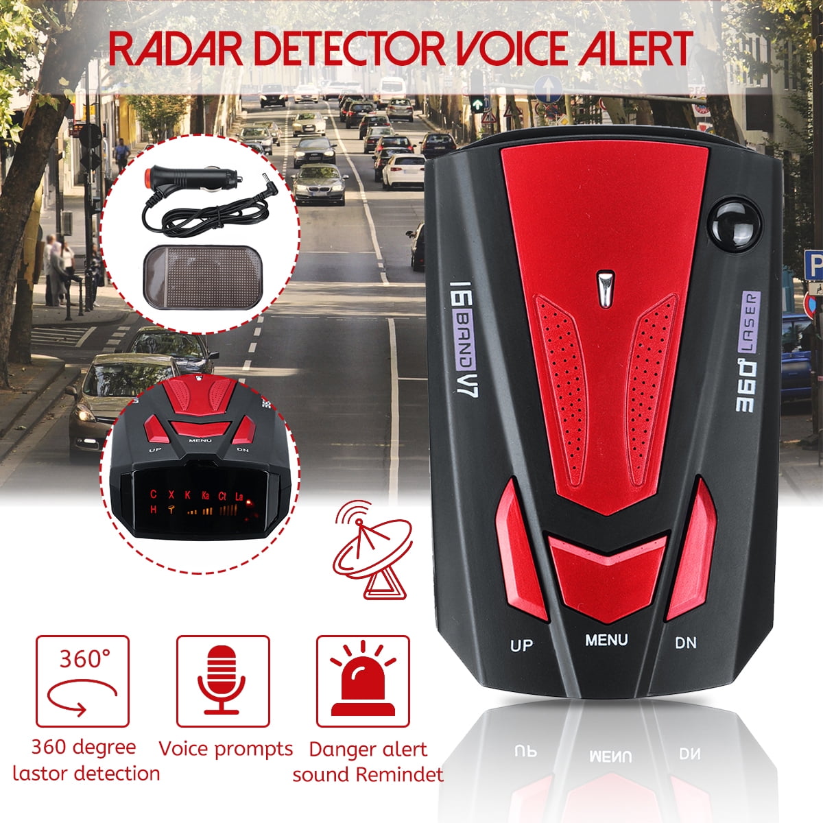 Newest Upgraded 2 Language 12V Car Radar Detector Voice Alert English