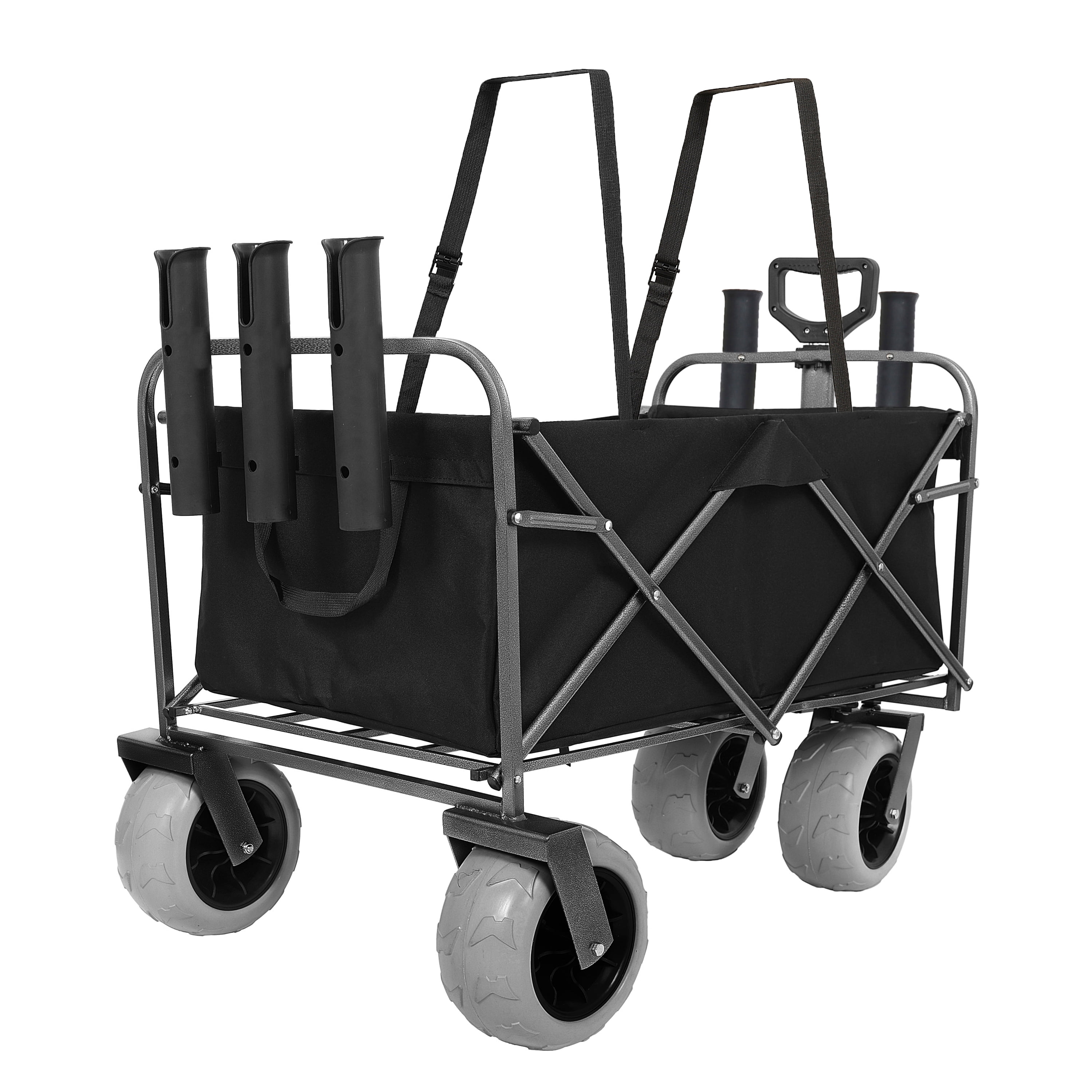 Fishing Cart with Rod Holders,Beach Wagon with Big Wheels for Sand 500lbs Capacity - All Terrain Steel Frame Utility Cart with 9" Pneumatic Tires,Strap with Bag