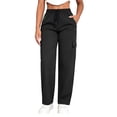 thumbnail image 2 of Athletic Cargo Pant For Womens Liweisiy Drawstring Elastic Waisted Straight Leg Loose Pants Camping Outdoor Trousers With Zipper Pockets Black M, 2 of 9